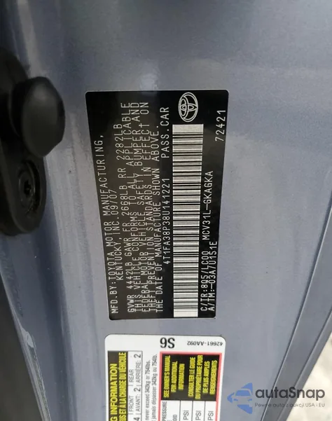 2008 Toyota Camry Solara Se из США, поврежденный, VIN 4T1FA38P38U141221